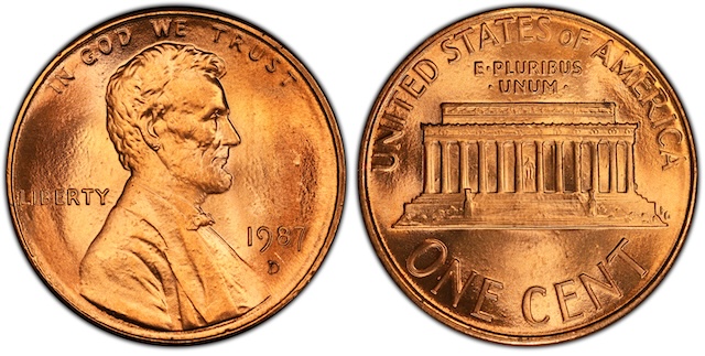 Side-by-side comparison: normal 1987-D mint mark vs 1987-D/D RPM FS-501 with doubled D shifted north