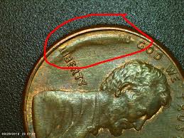 1987 penny BIE die crack — vertical raised line between B and E in LIBERTY